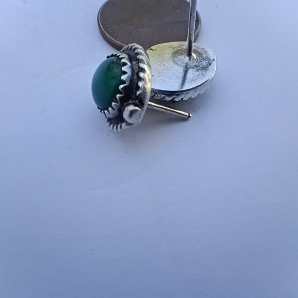 Genuine Vintage Native American Silver and Malachite Earrings - Picture 3 of 5